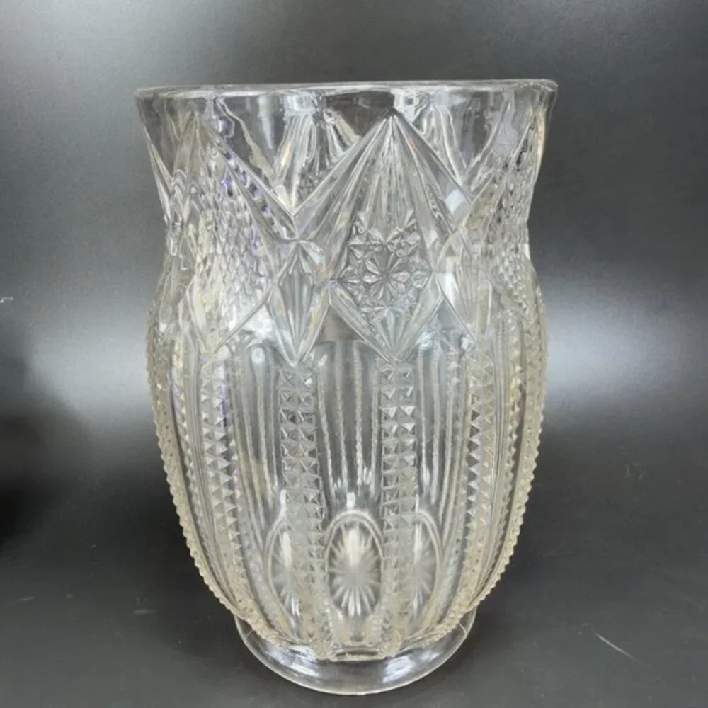 Early American Pressed Glass Clear Zipper‎ Diamond Star Manganese 365nm Green UV